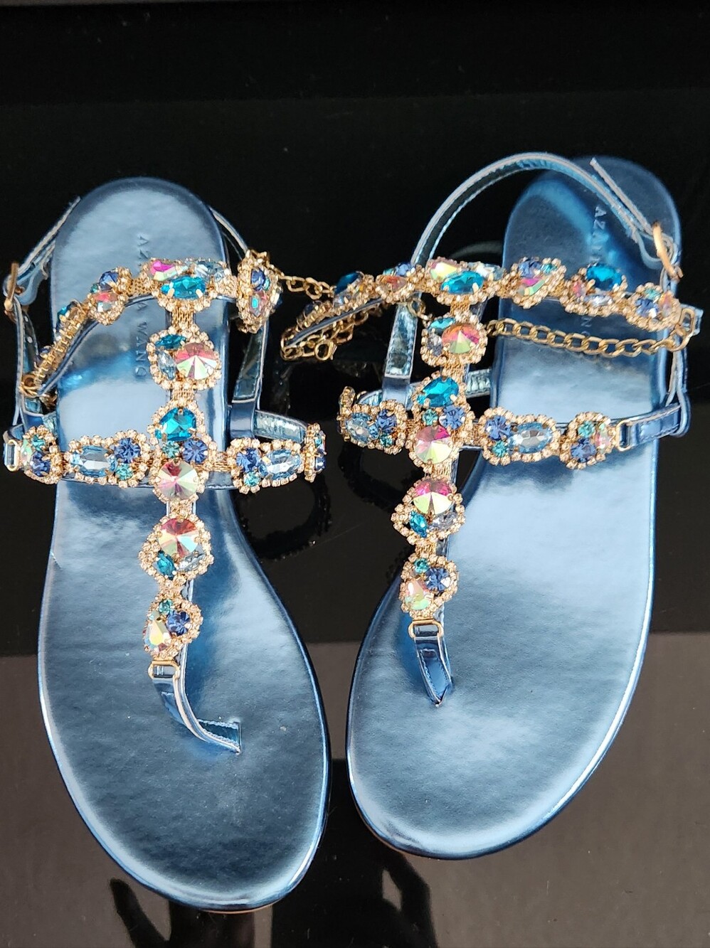 New Azalea Wang Marinella Jewel Embellished Ankle Wrap Thong Sandal 8
